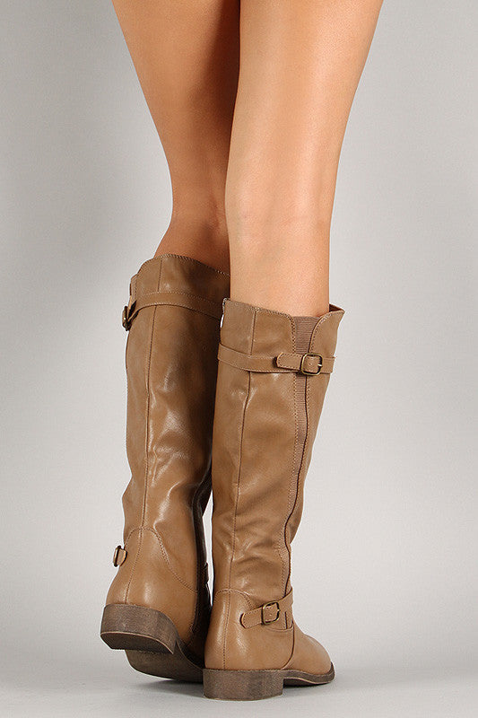 Buckle Round Toe Riding Mid Calf Boot