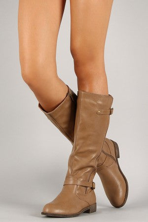 Buckle Round Toe Riding Mid Calf Boot