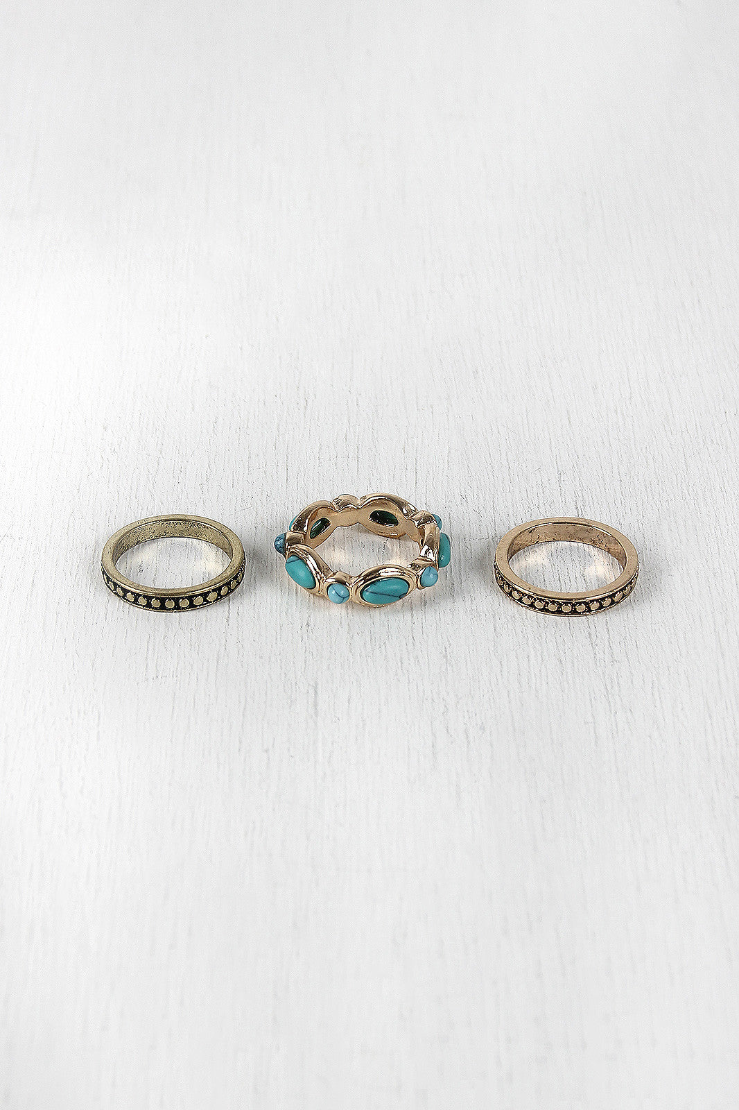 Engraved Stone Ring Set
