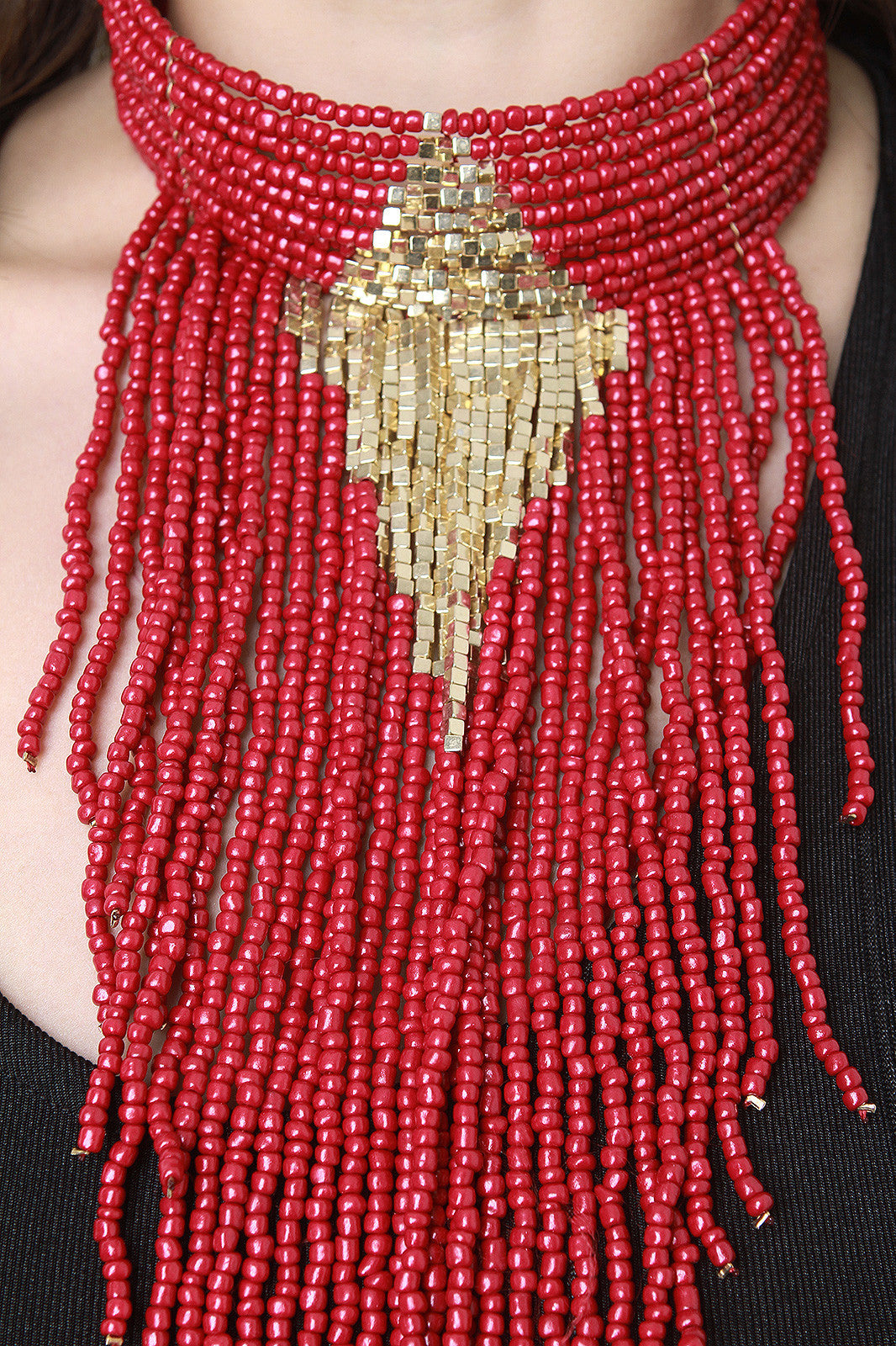 Beaded Fringe Bib Choker