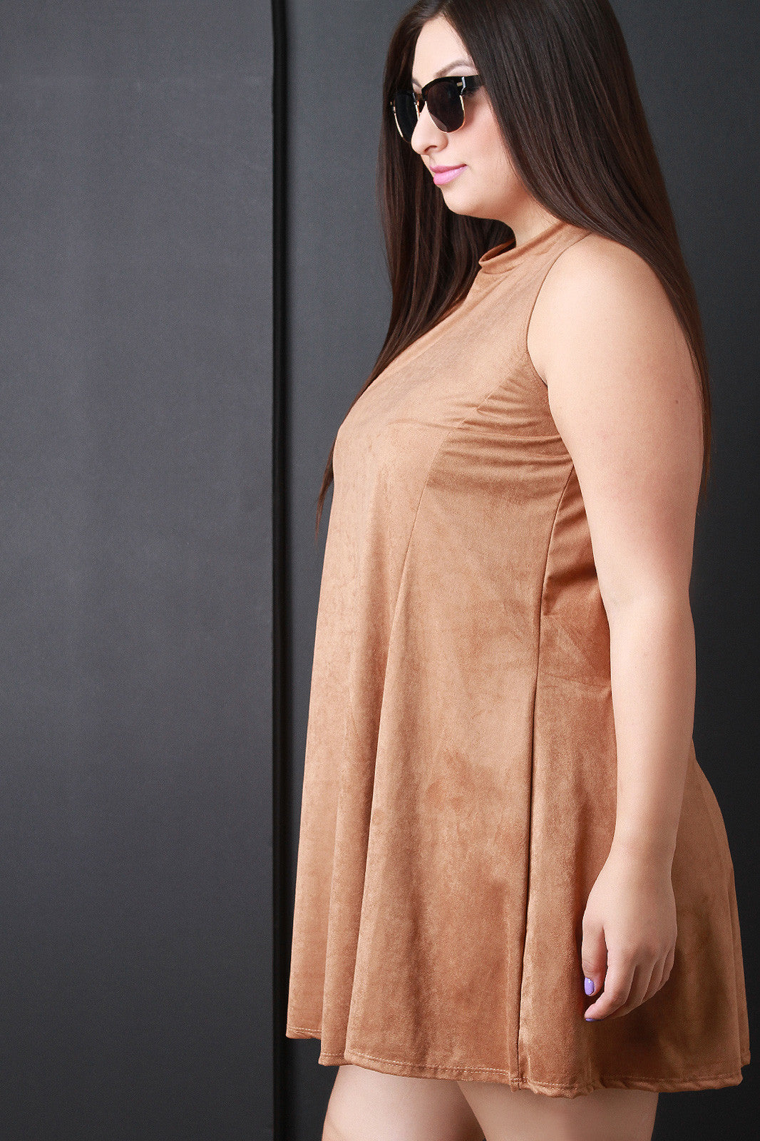 Sleeveless Vegan Suede Trapeze Dress