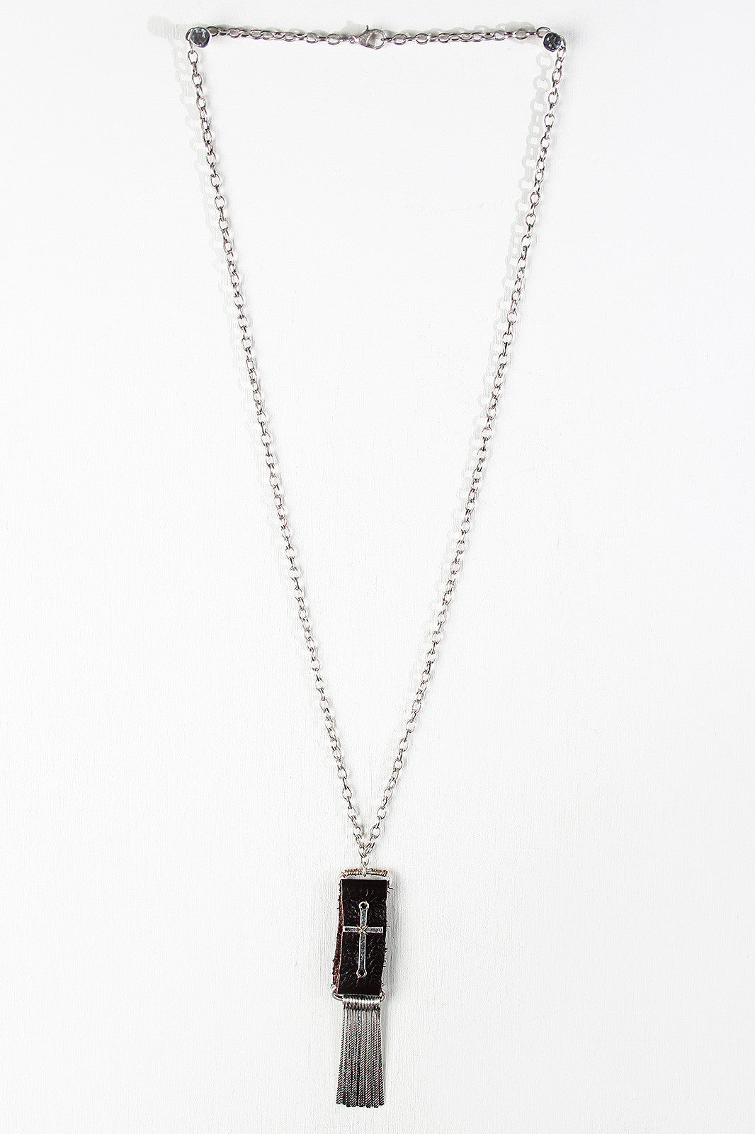 Leather And Cross Pendant Necklace