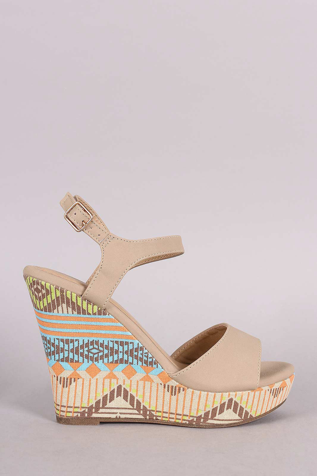 Tribal Ankle Strap Open Toe Platform Wedge