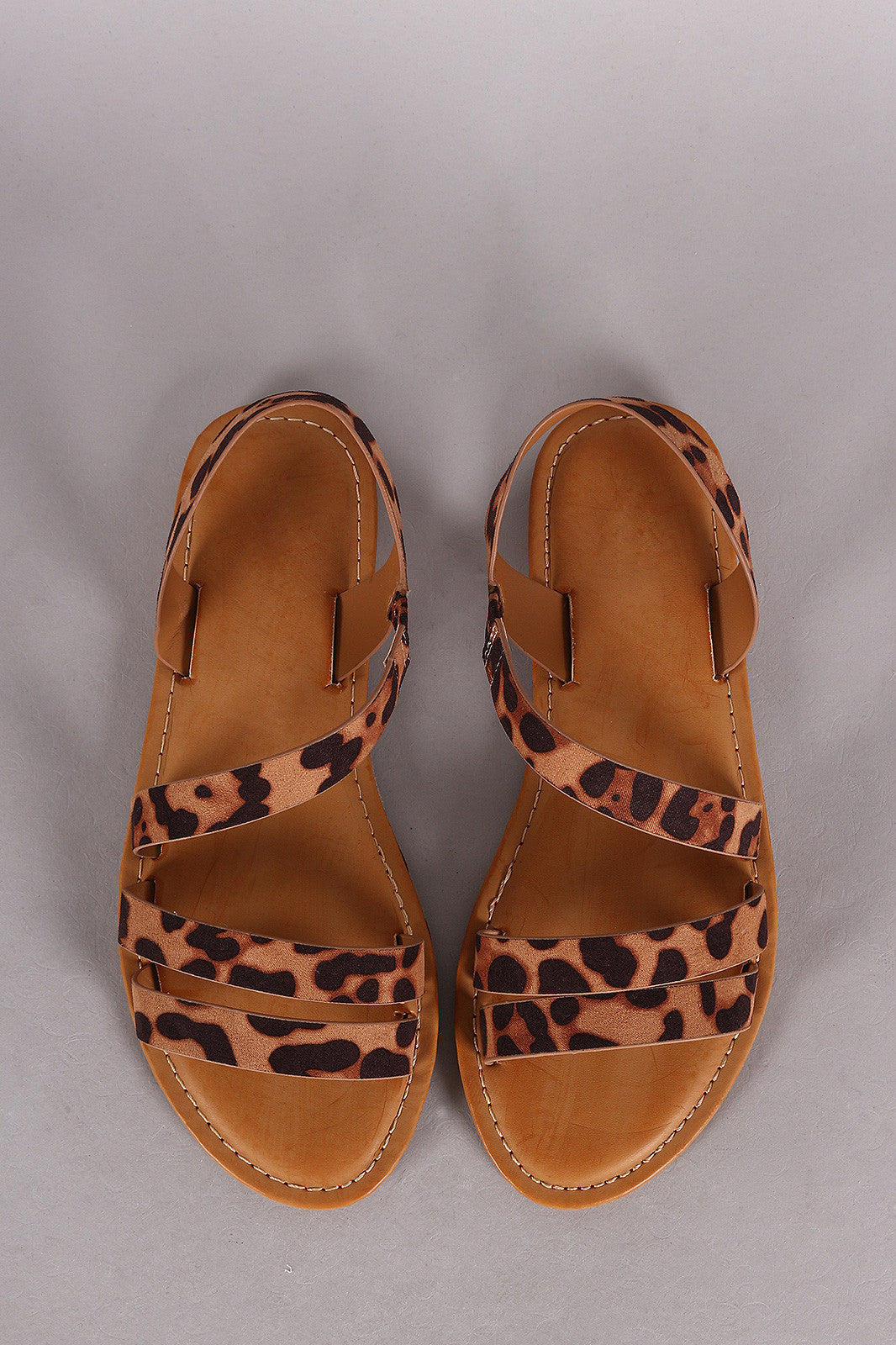 Bamboo Leopard Strappy Asymmetrical Flat Sandal