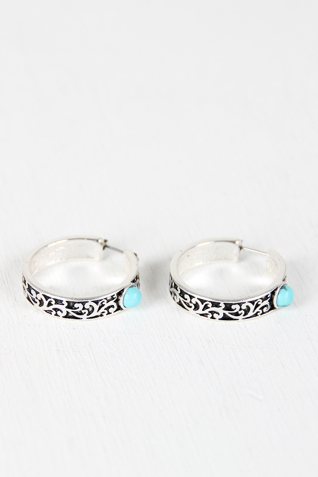 Filigree Hoop Turquoise Stone Earrings