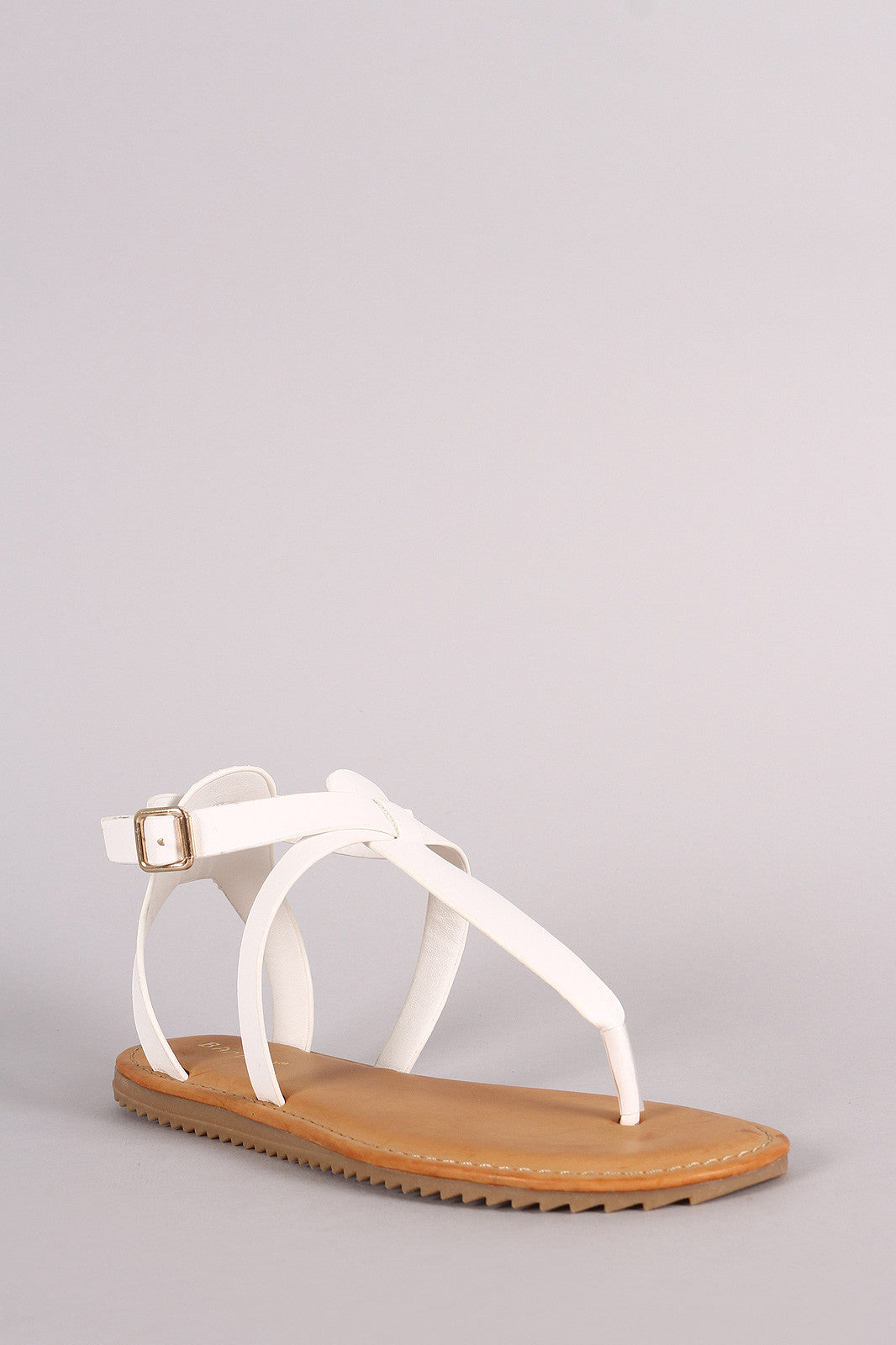 Bamboo Lug Sole Crisscross Ankle Strap Thong Flat Sandal