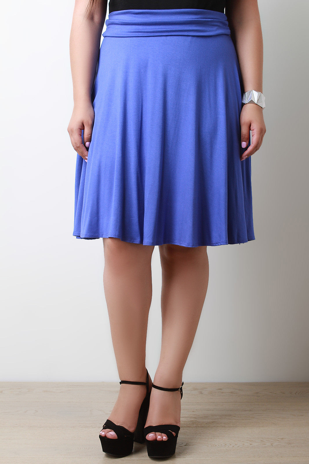 Solid Jersey Knit Flowy Midi Skirt