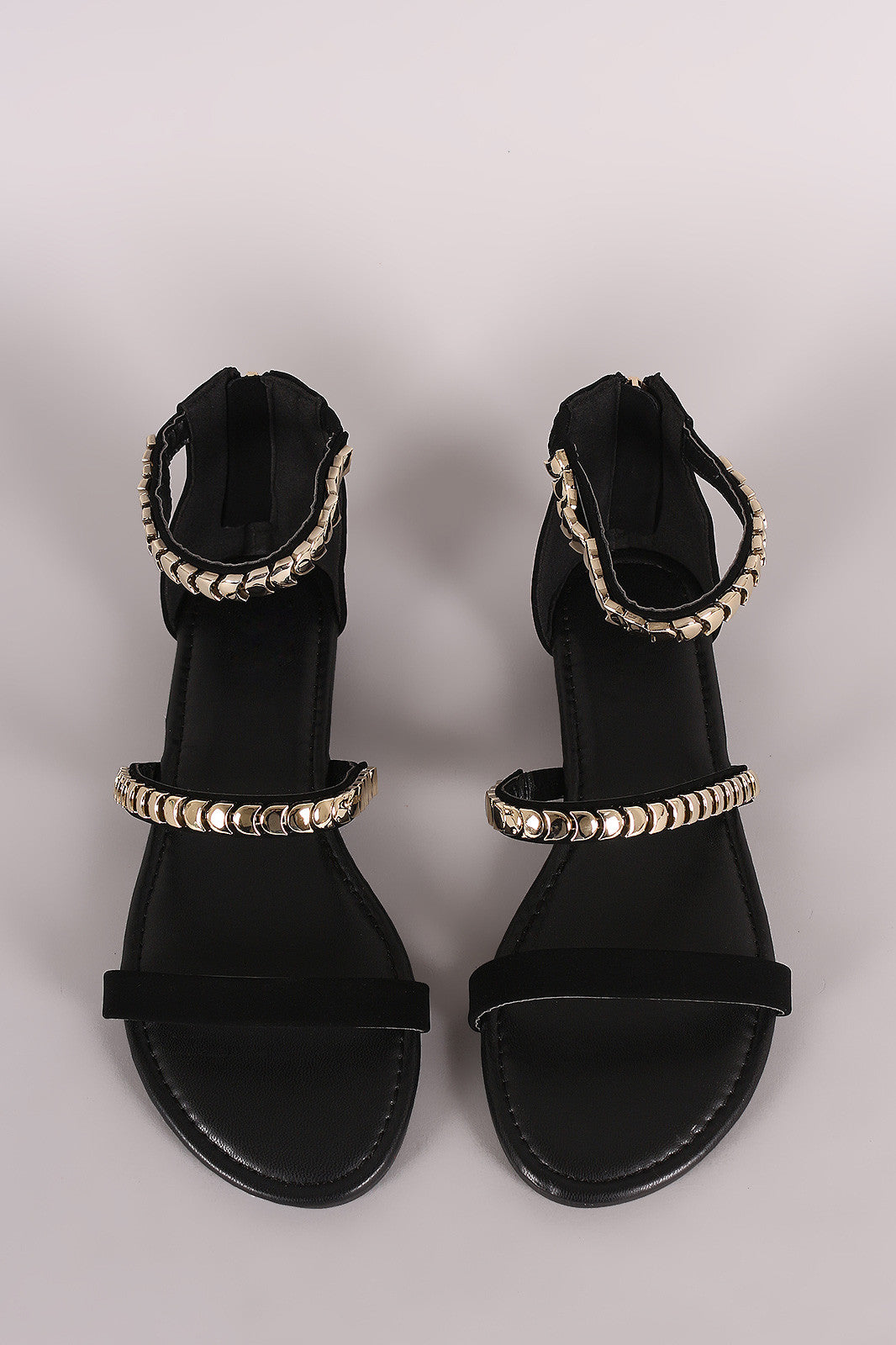 Bamboo Nubuck Metallic Accent Triple Straps Flat Sandal