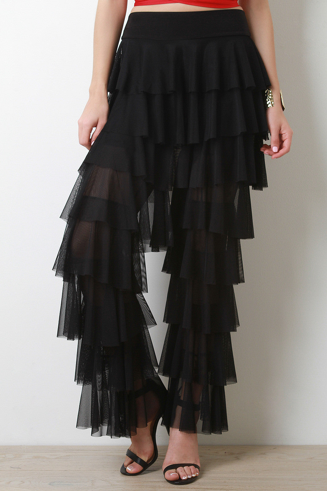 Tiered Ruffle Mesh Pants