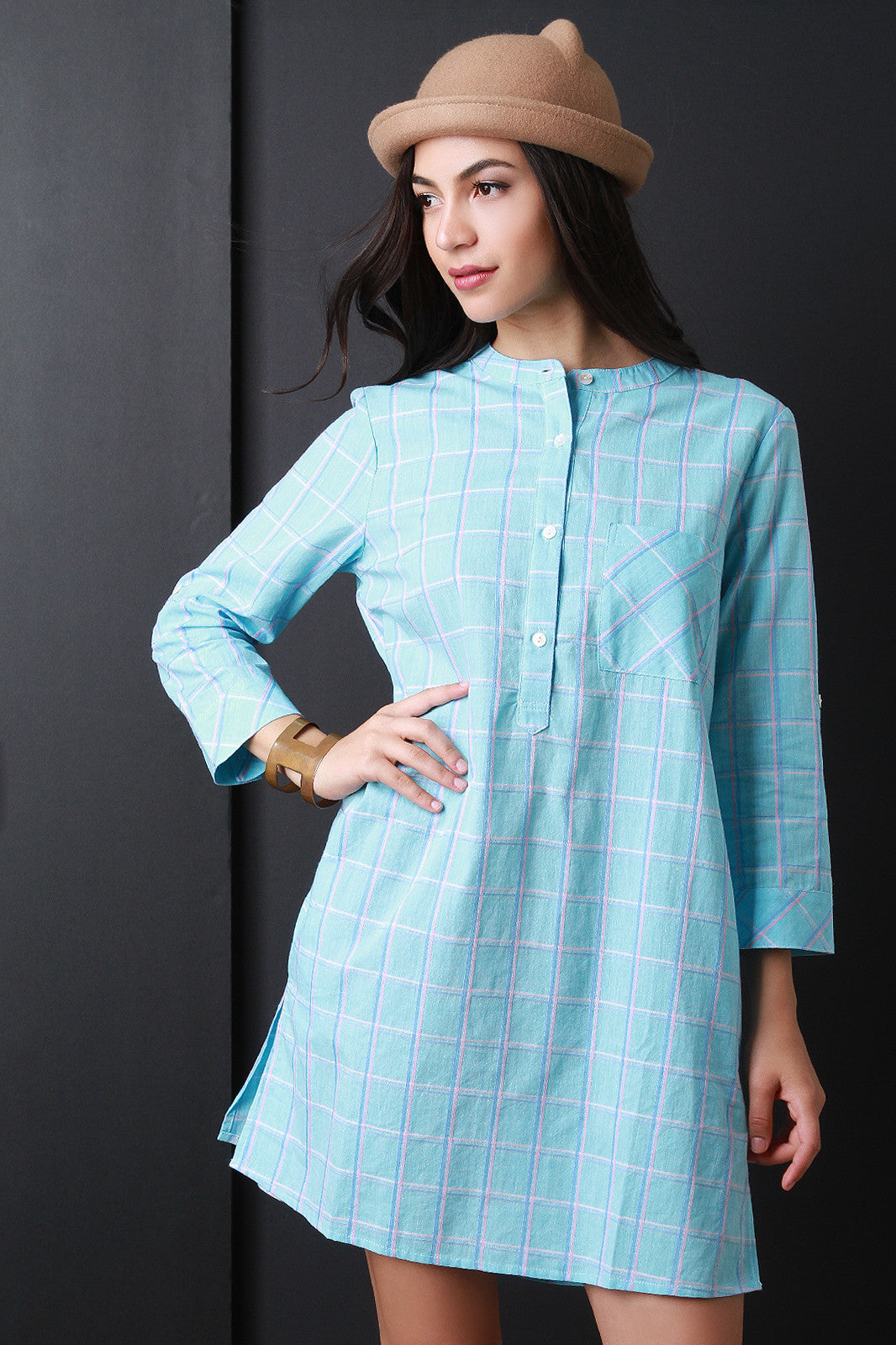 Plaid Button-Up Shirt Dress