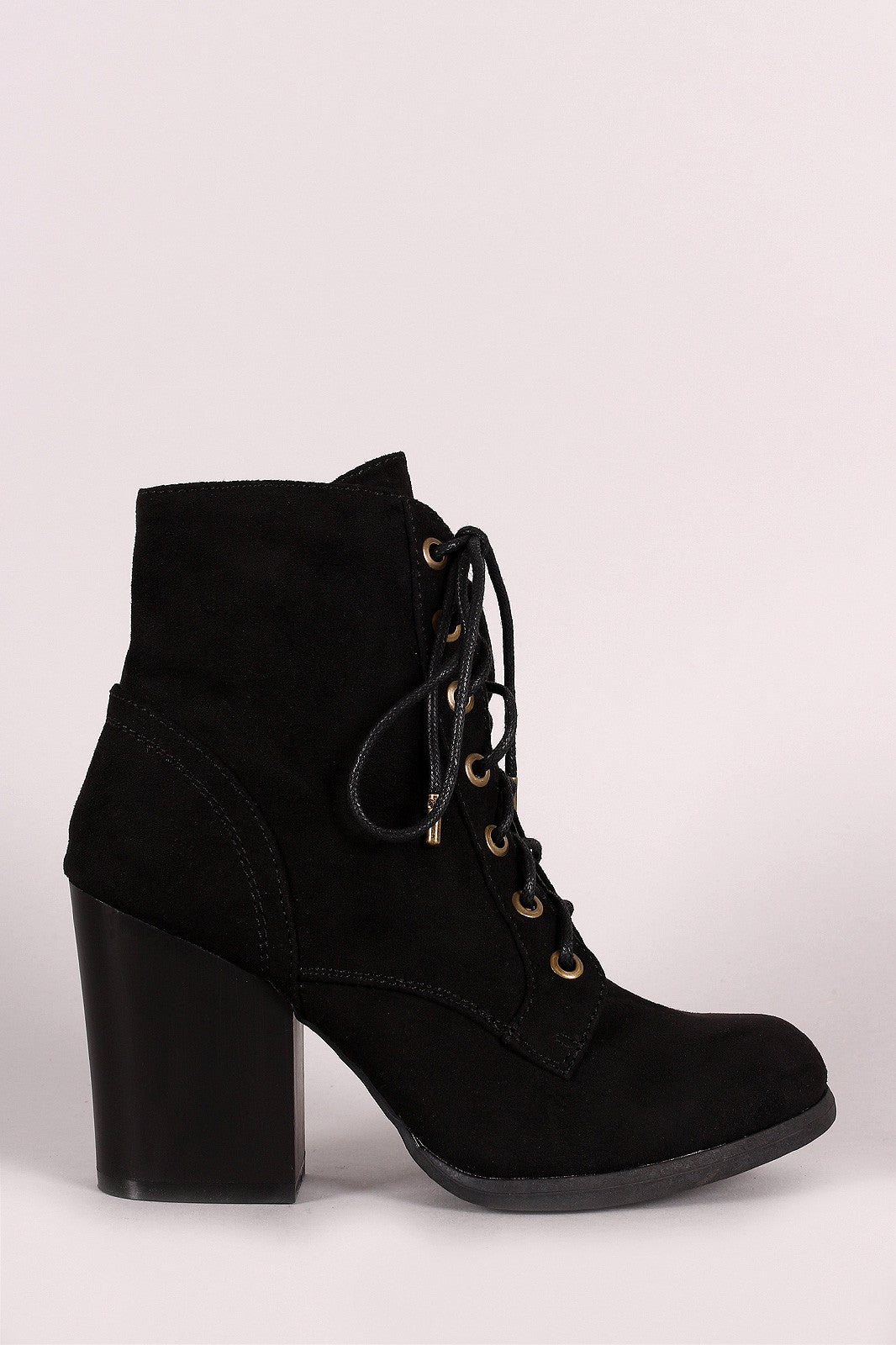 Bamboo Suede Combat Lace-Up Round Toe Booties