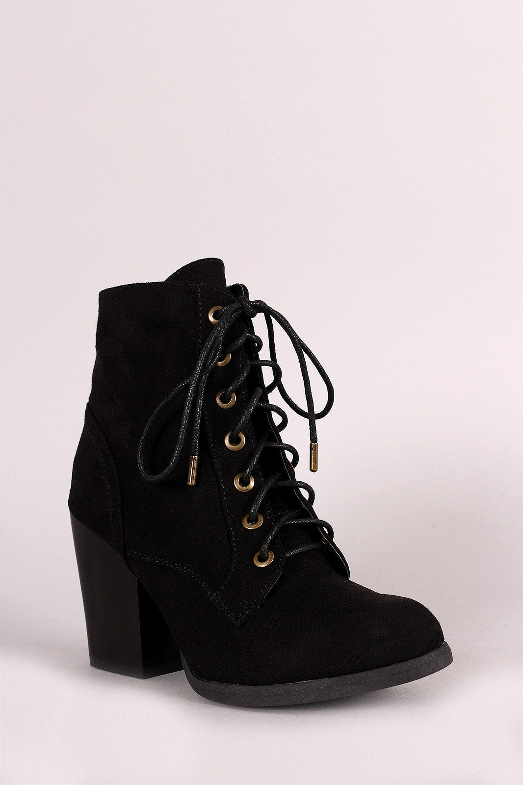 Bamboo Suede Combat Lace-Up Round Toe Booties