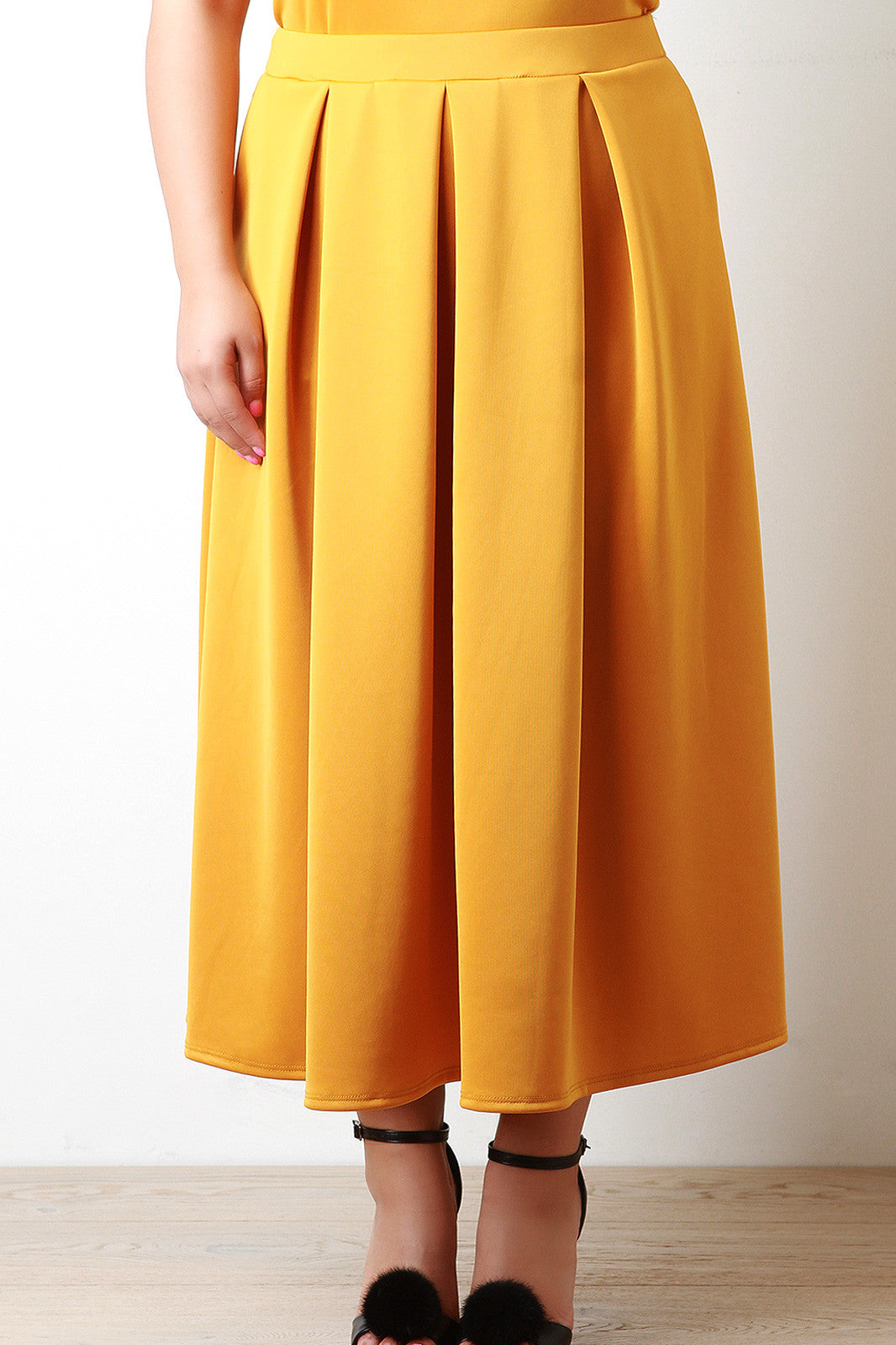 Box Pleated Knit Midi Skirt