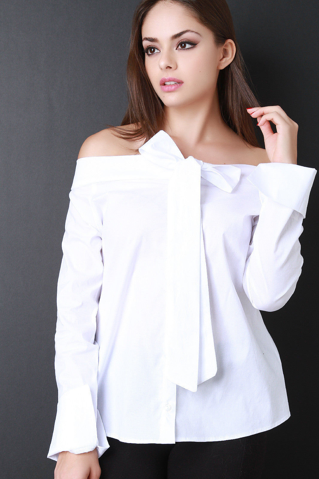 Bow Tie Button Up Bardot Top