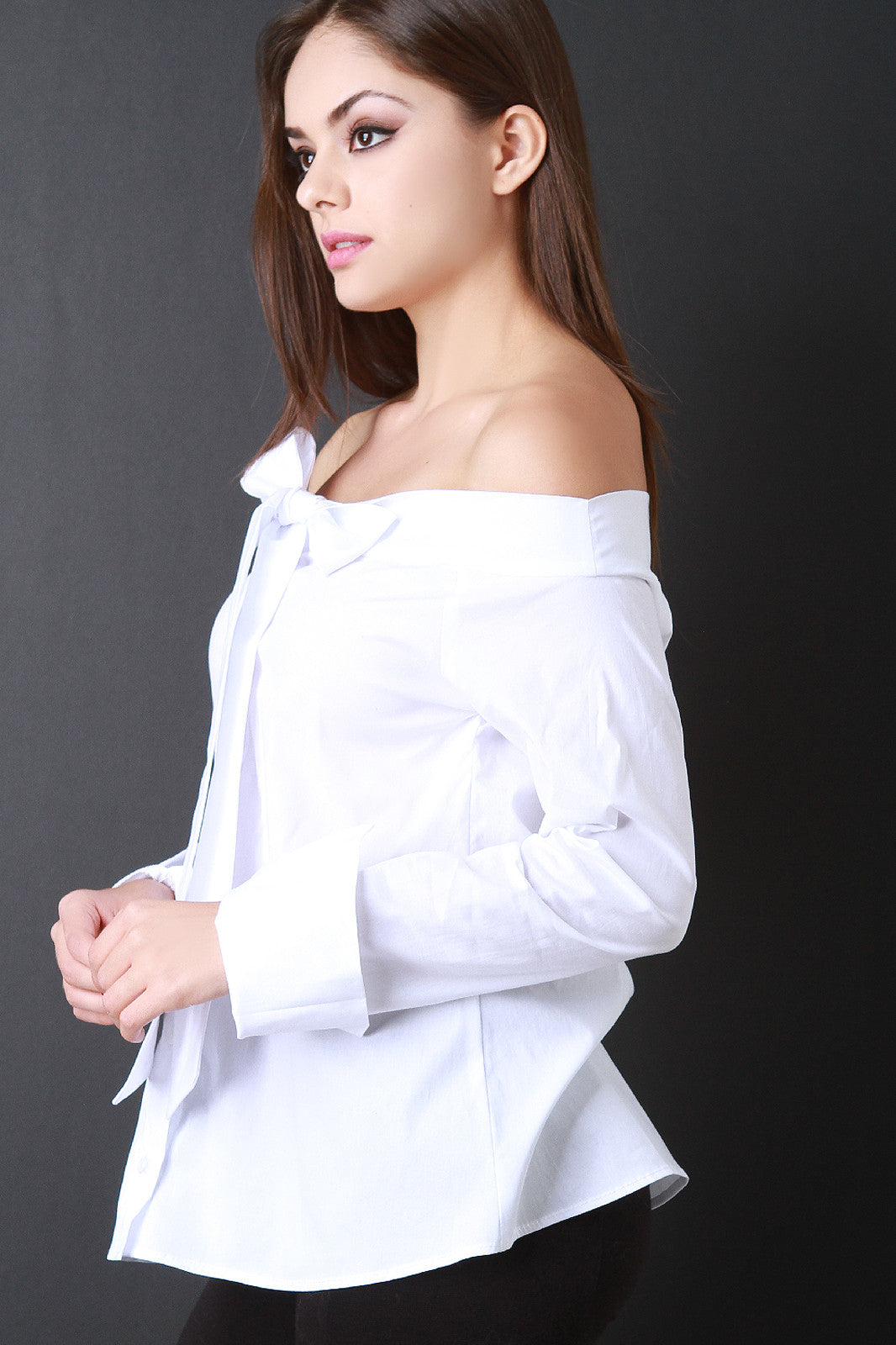 Bow Tie Button Up Bardot Top