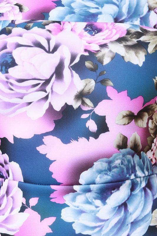 Blossom Print Wide Band Off The Shoulder Midi Dress