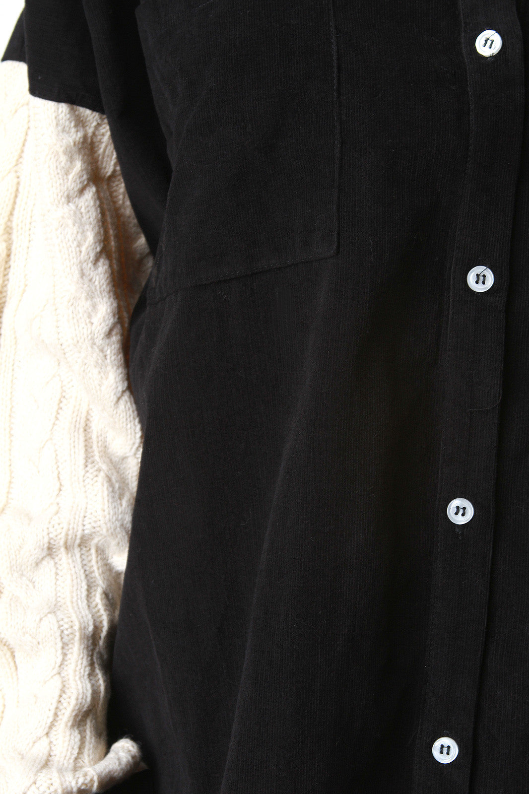 Cable Knit Sleeve Corduroy Button Up Tunic