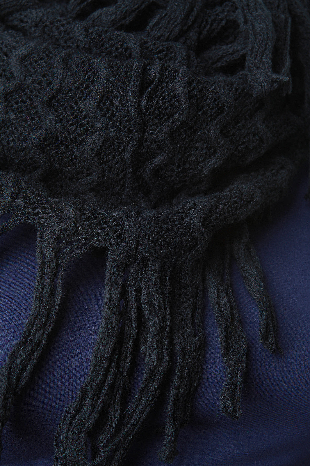 Zig Zag Textured Knit Fringe Infinity Scarf