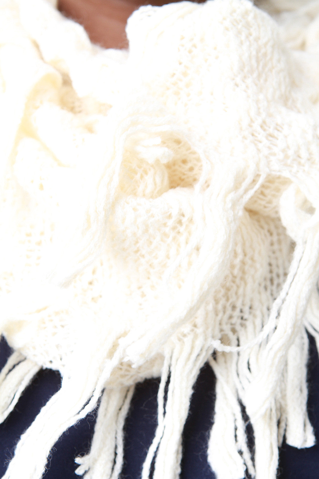 Zig Zag Textured Knit Fringe Infinity Scarf