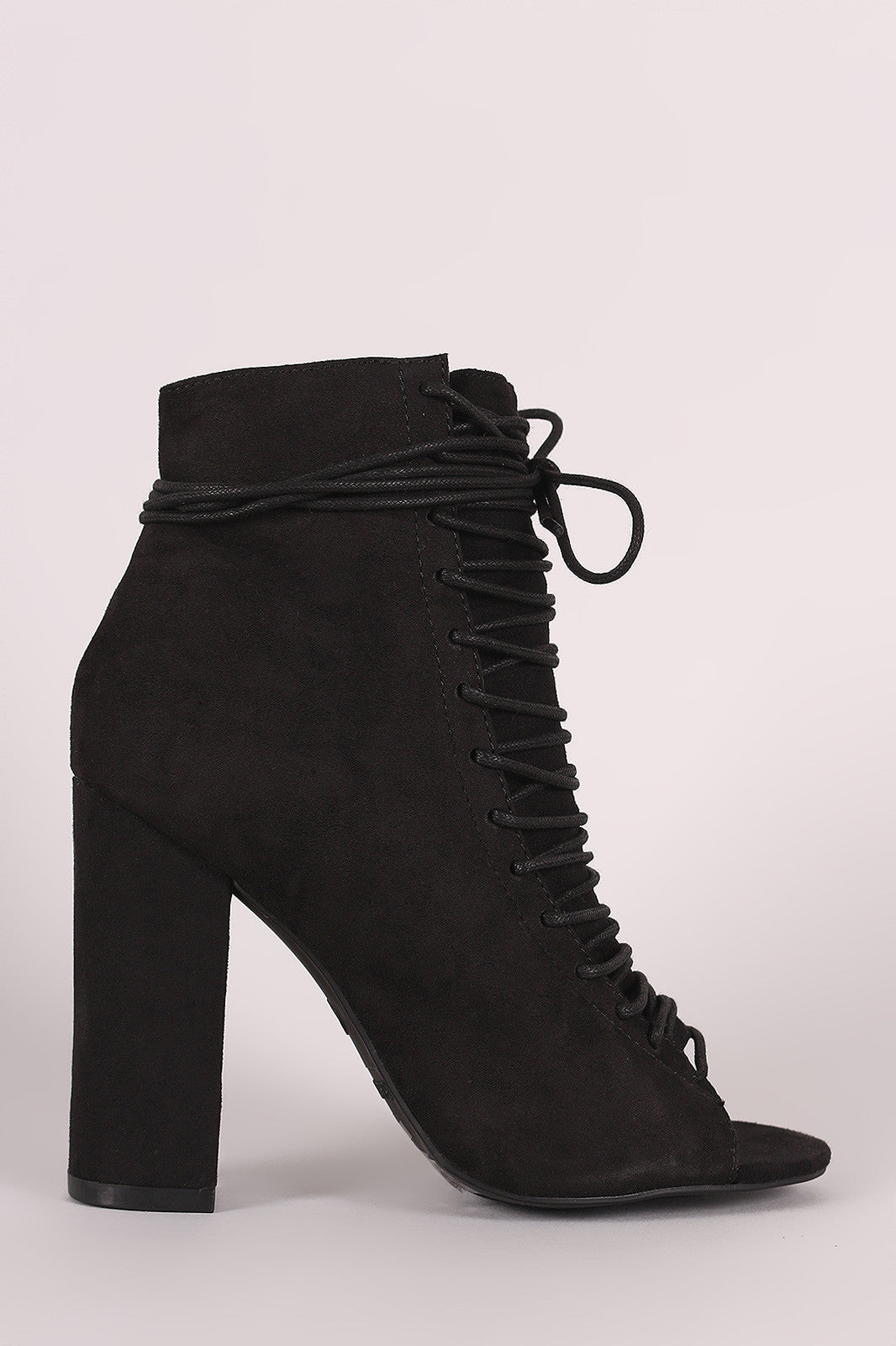 Bamboo Suede Lace-Up Ankle Tie Chunky Heeled Booties