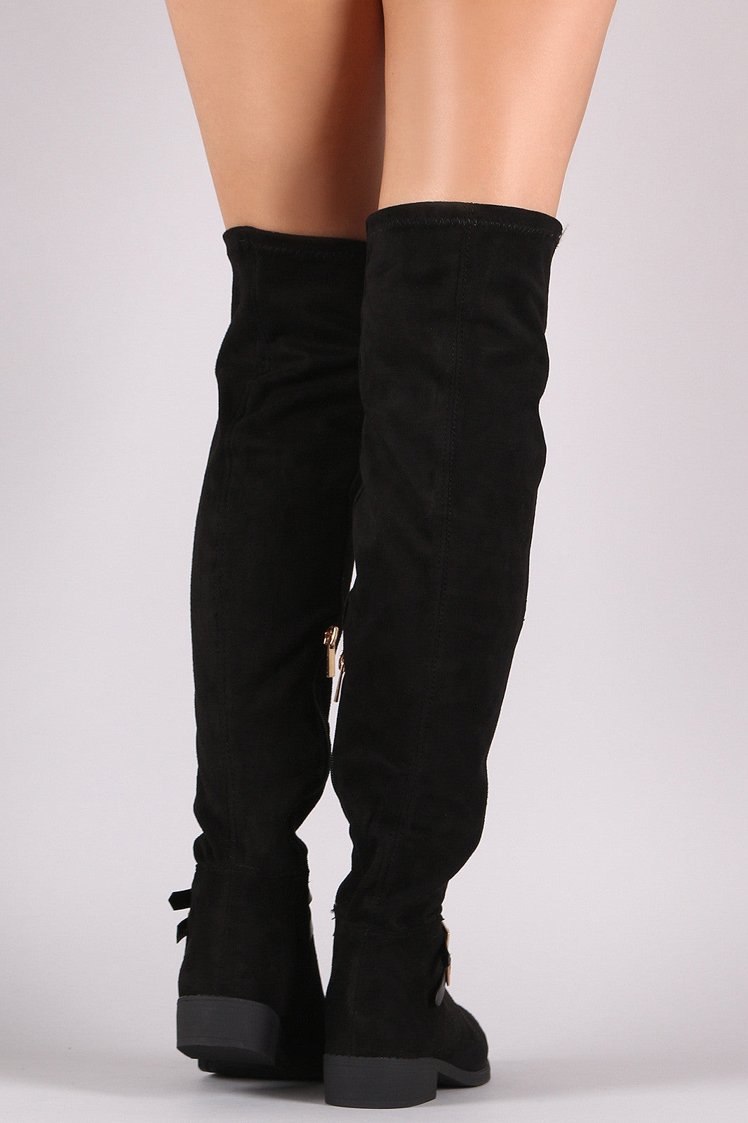 Bamboo Suede Buckled Riding Over-The-Knee Boots