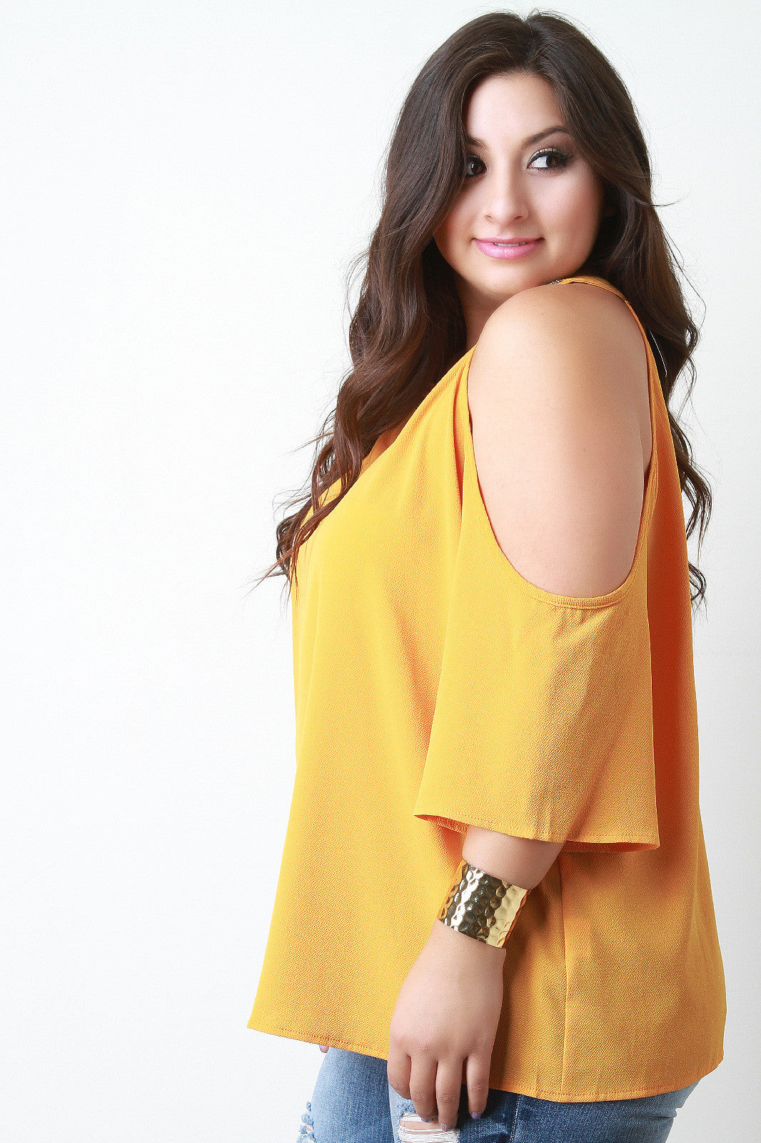 Beaded Neckline Cold Shoulder Blouse