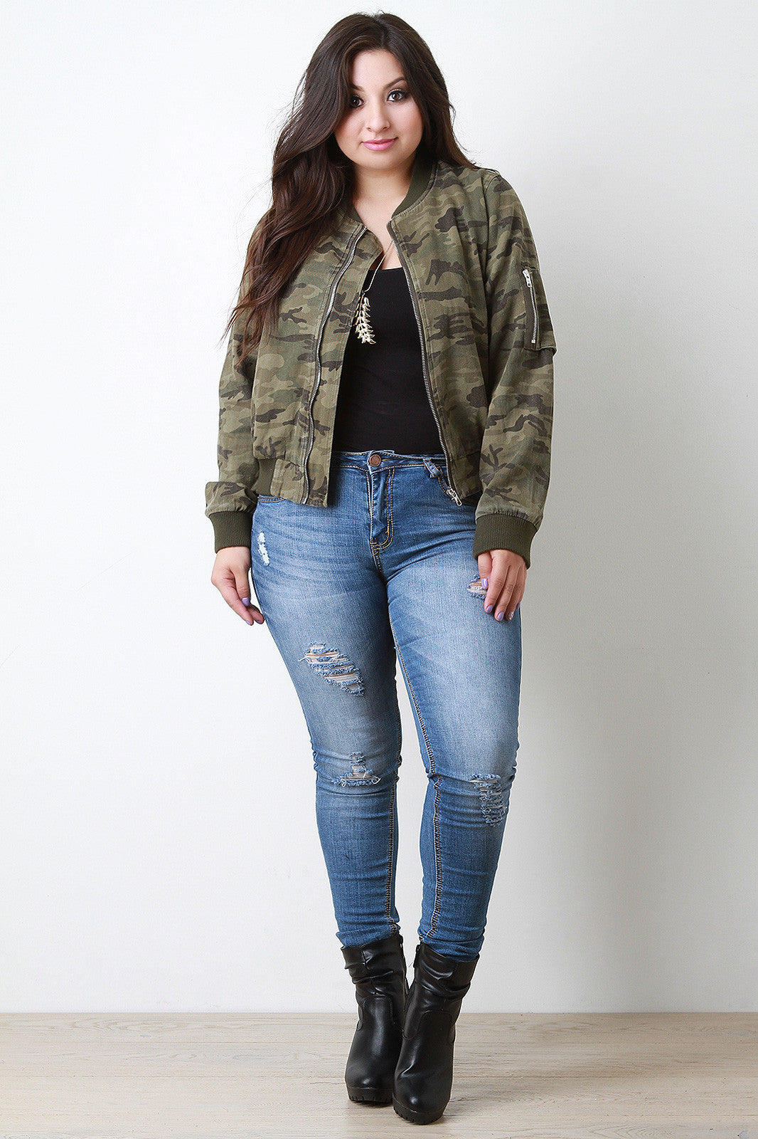 Camouflage Zip Up Bomber Jacket