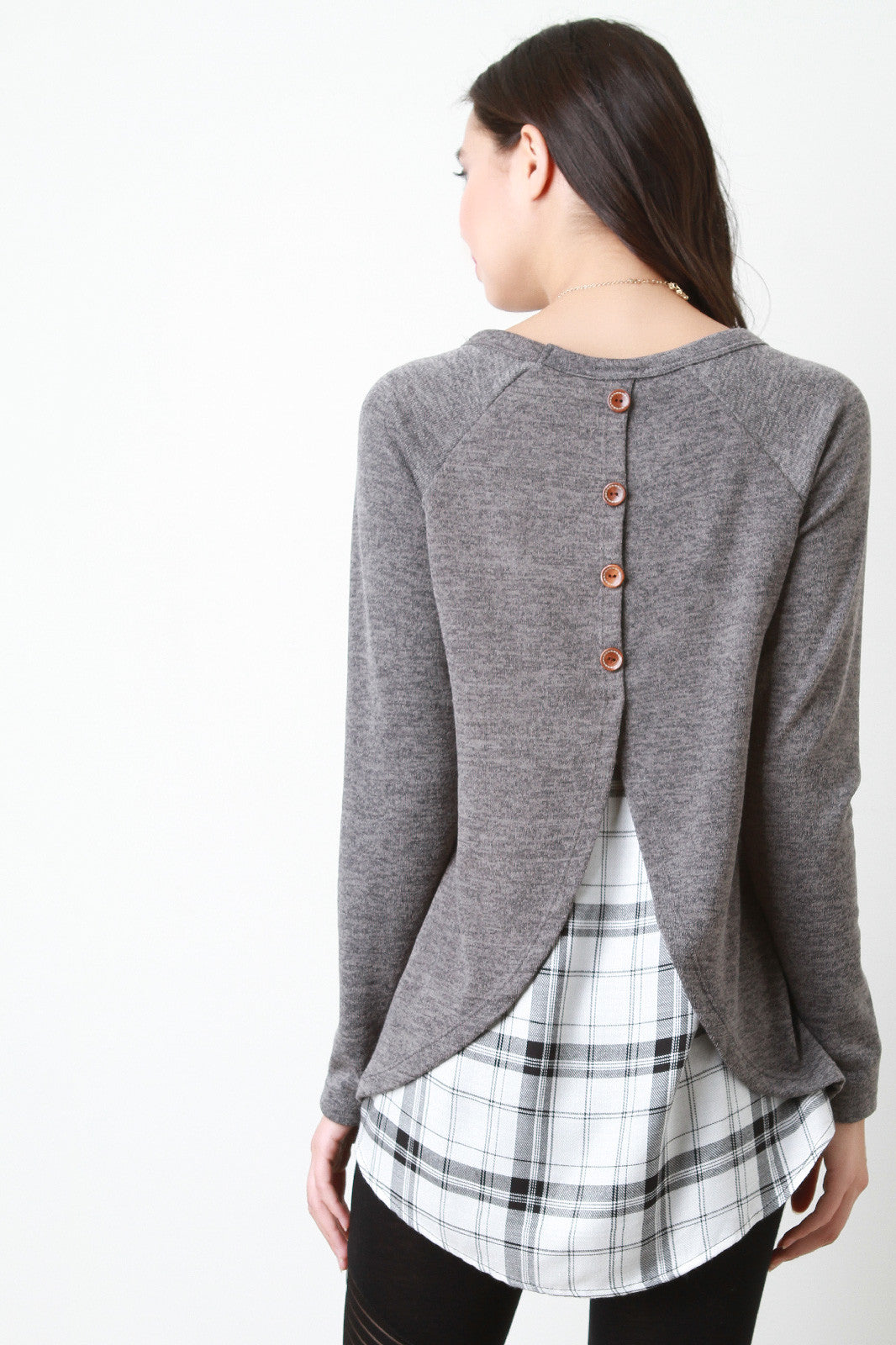 Button Up Back Long Sleeve Sweater