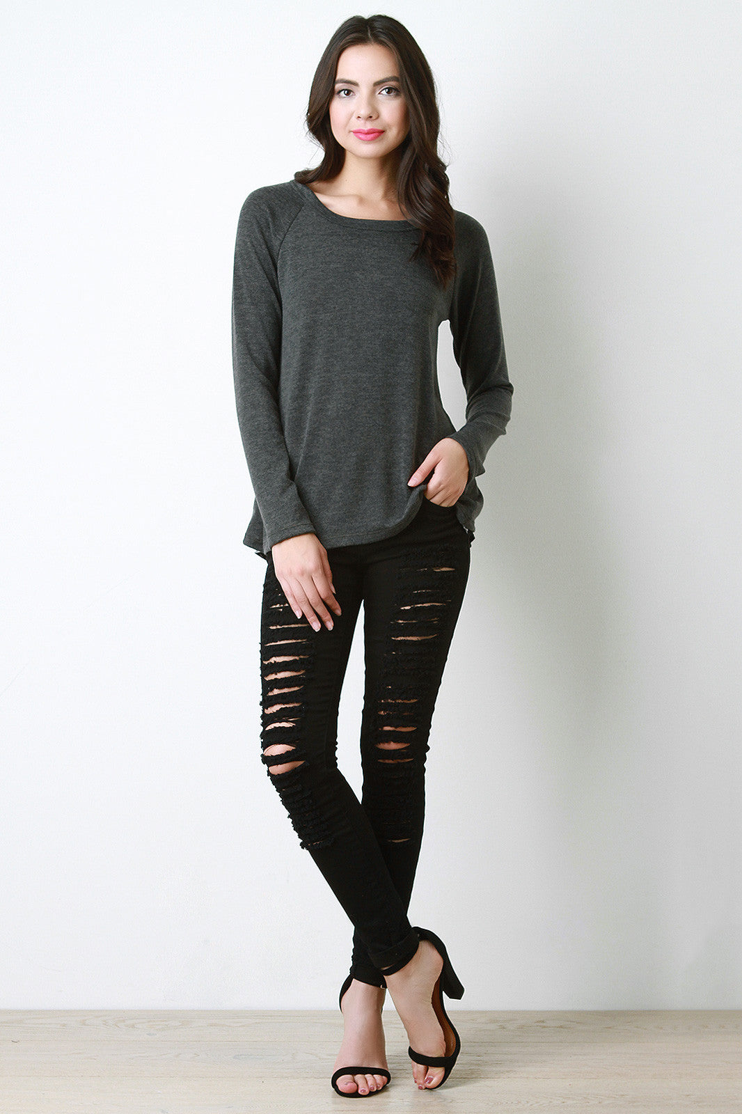 Button Up Back Long Sleeve Sweater