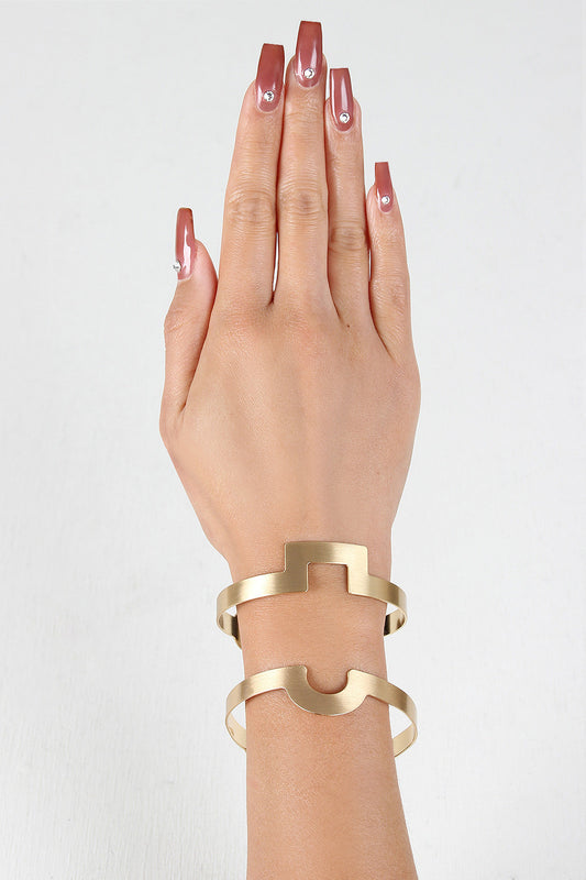 Brushed Metallic Half Shape Bracelet Set