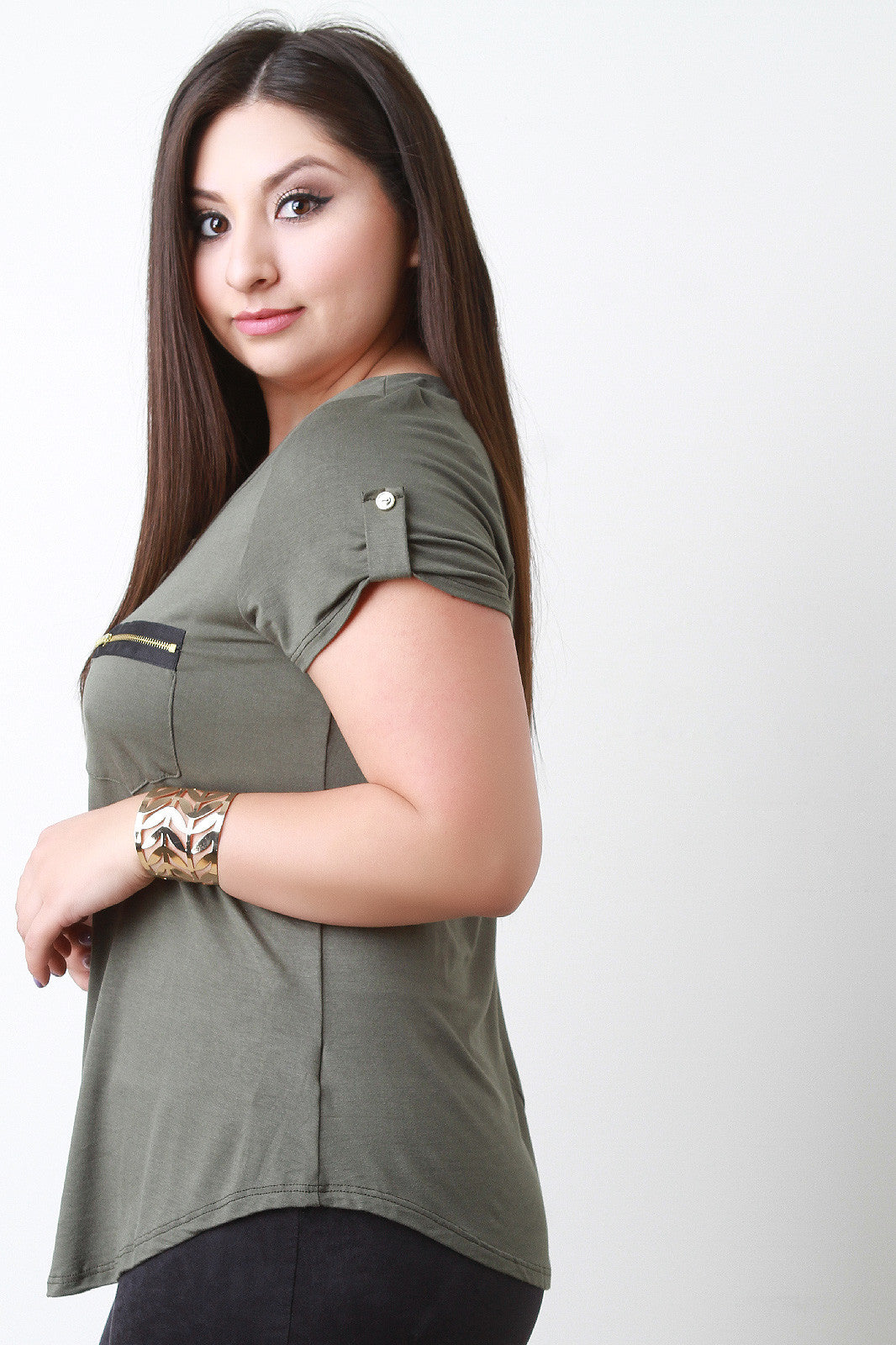 Zipper Pocket Scoop Neck Top