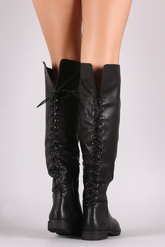 Bamboo Vegan Leather Lace Back Knee High Boots
