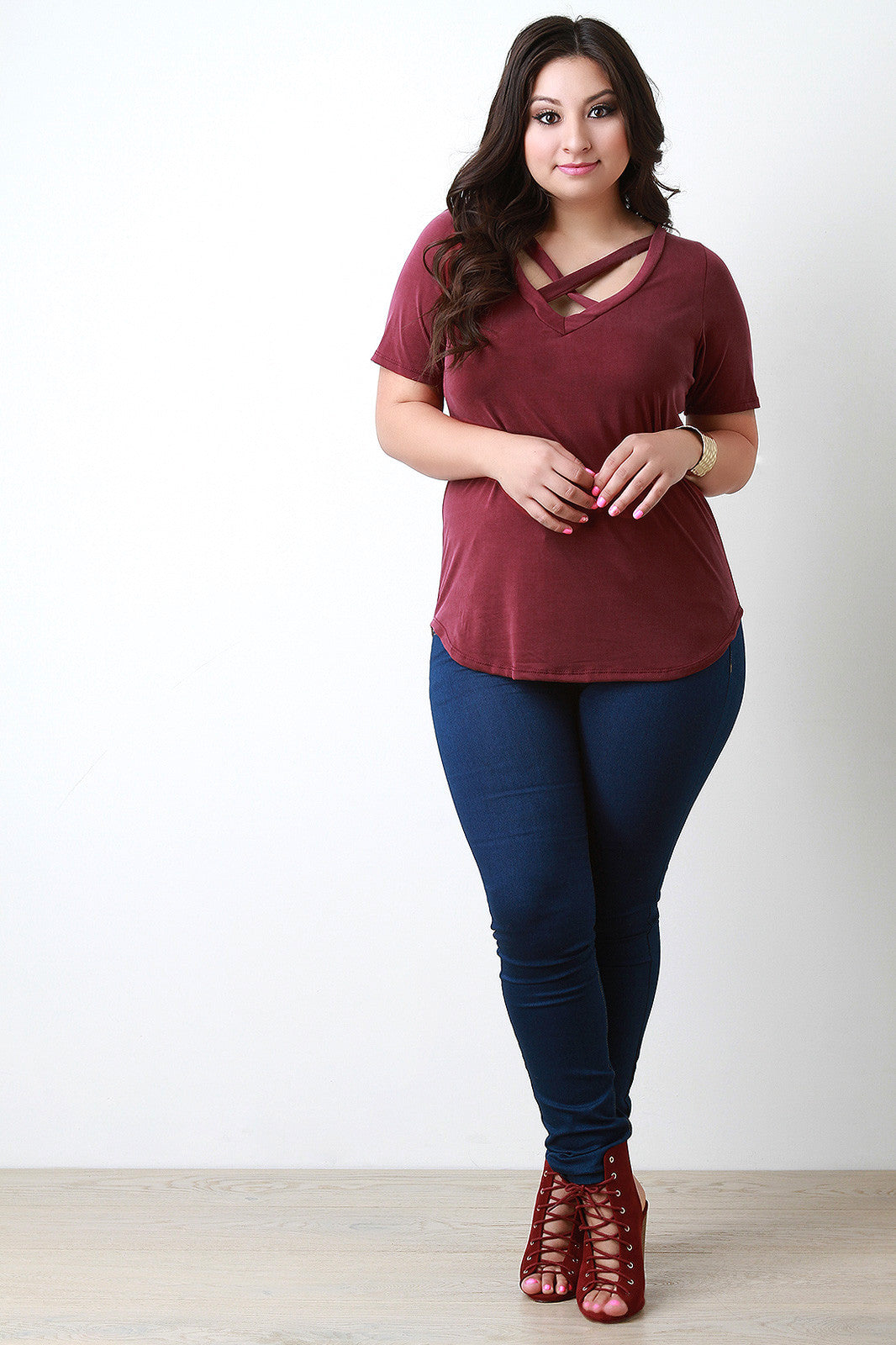 X V Neck Vintage Wash Tee