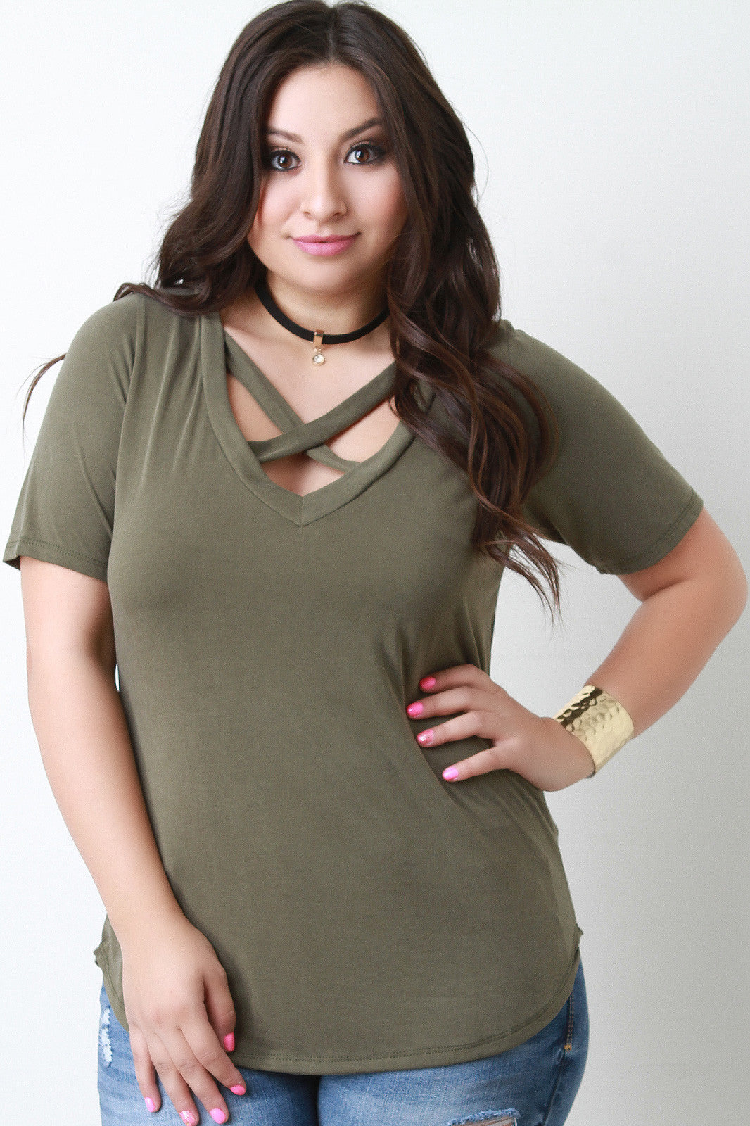 X V Neck Vintage Wash Tee