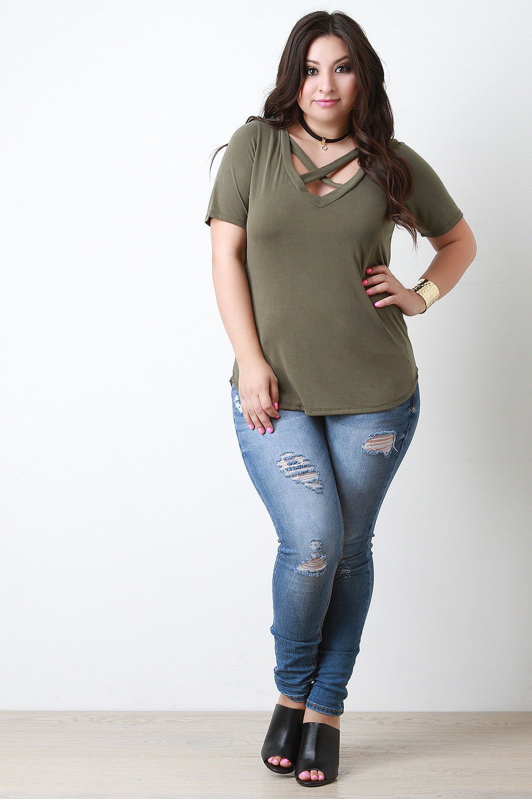 X V Neck Vintage Wash Tee