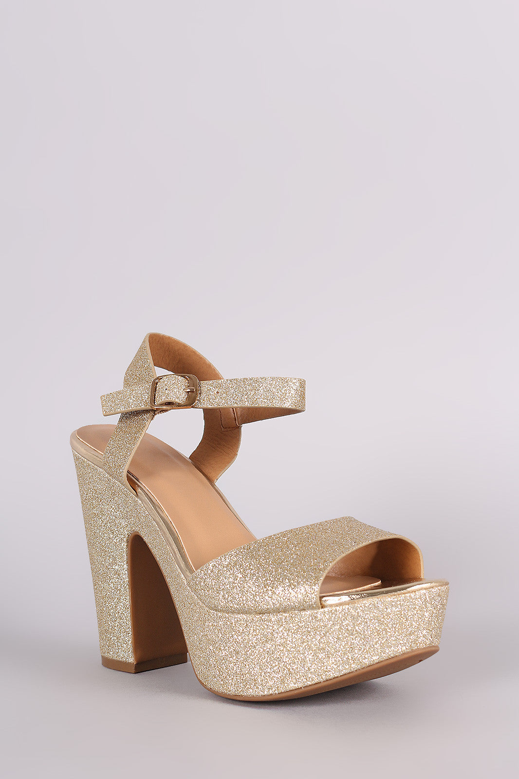 Bamboo Glitter Open Toe Chunky Platform Heel