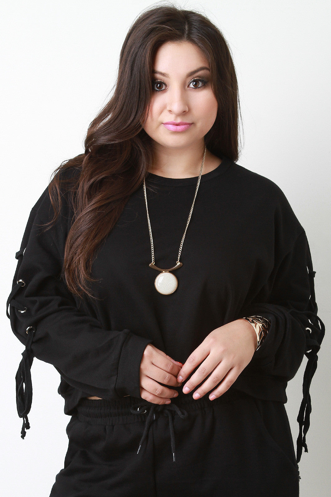 Boxy Lace Up Long Sleeve Top