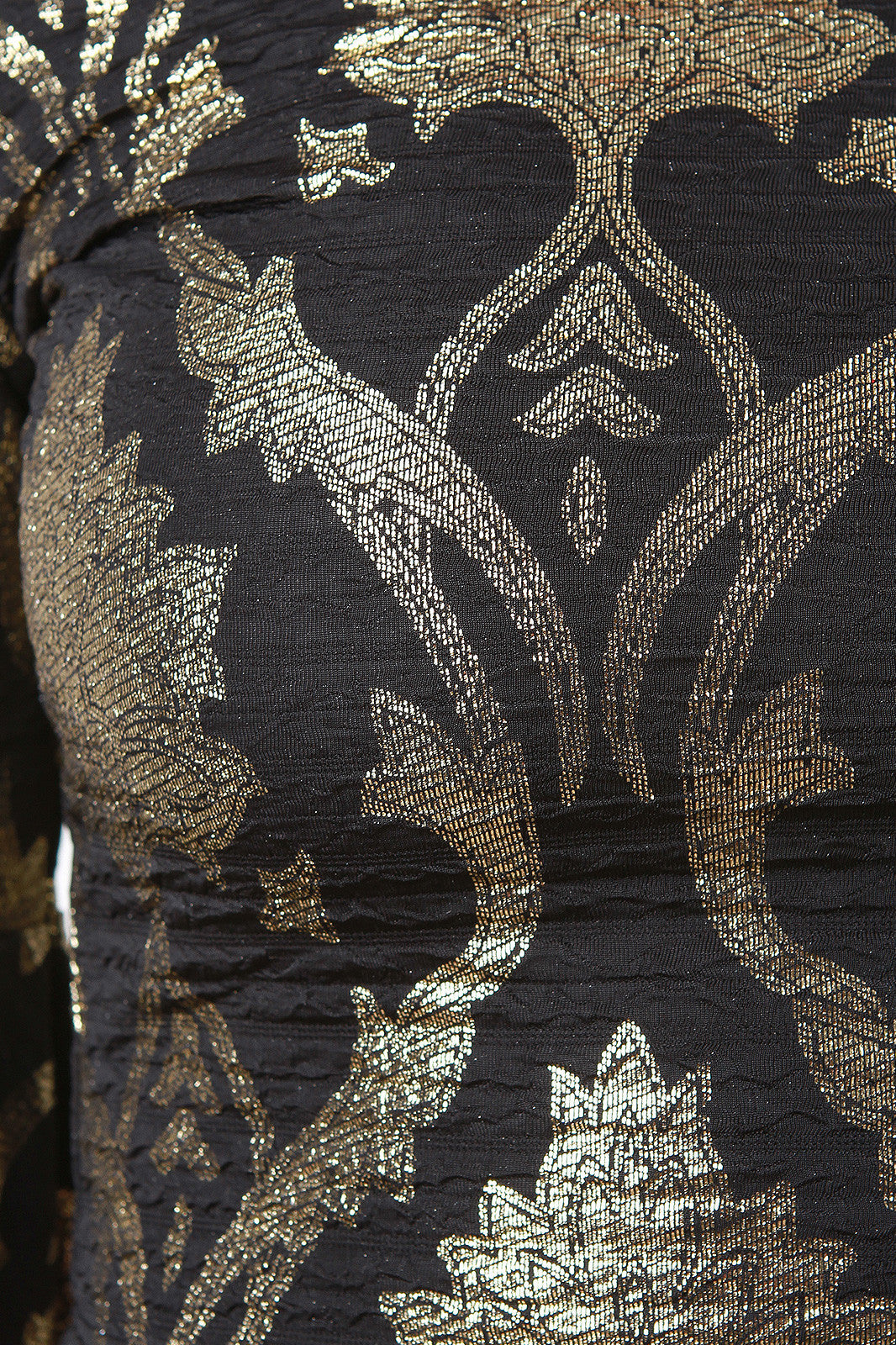 Baroque Metallic Bell Sleeve Crop Top