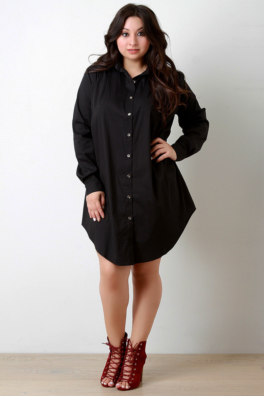 Button-Up Long Sleeve Shirt Dress