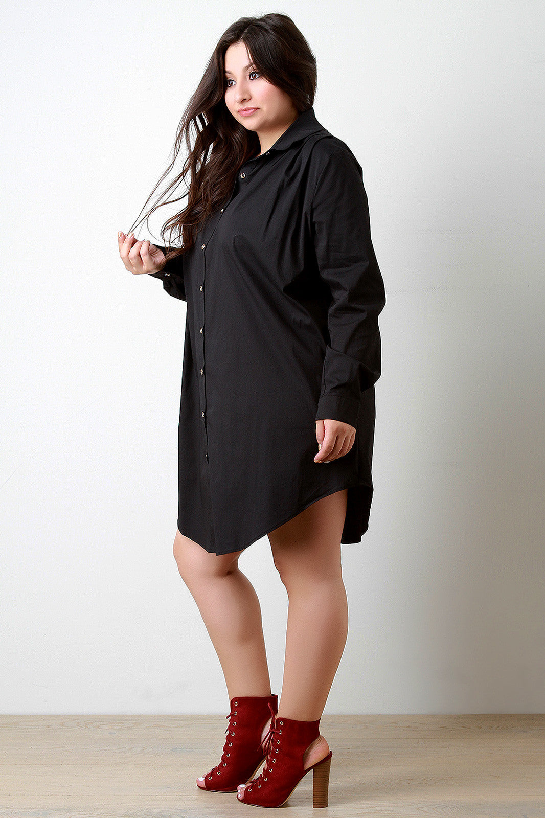 Button-Up Long Sleeve Shirt Dress