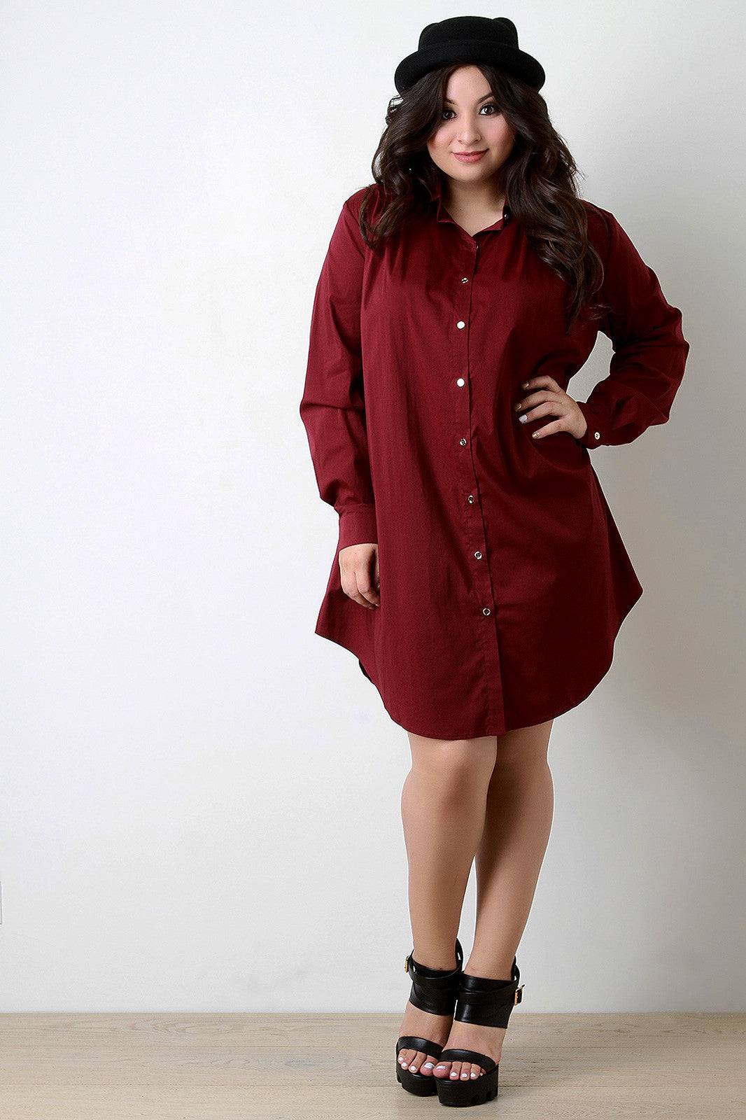 Button-Up Long Sleeve Shirt Dress