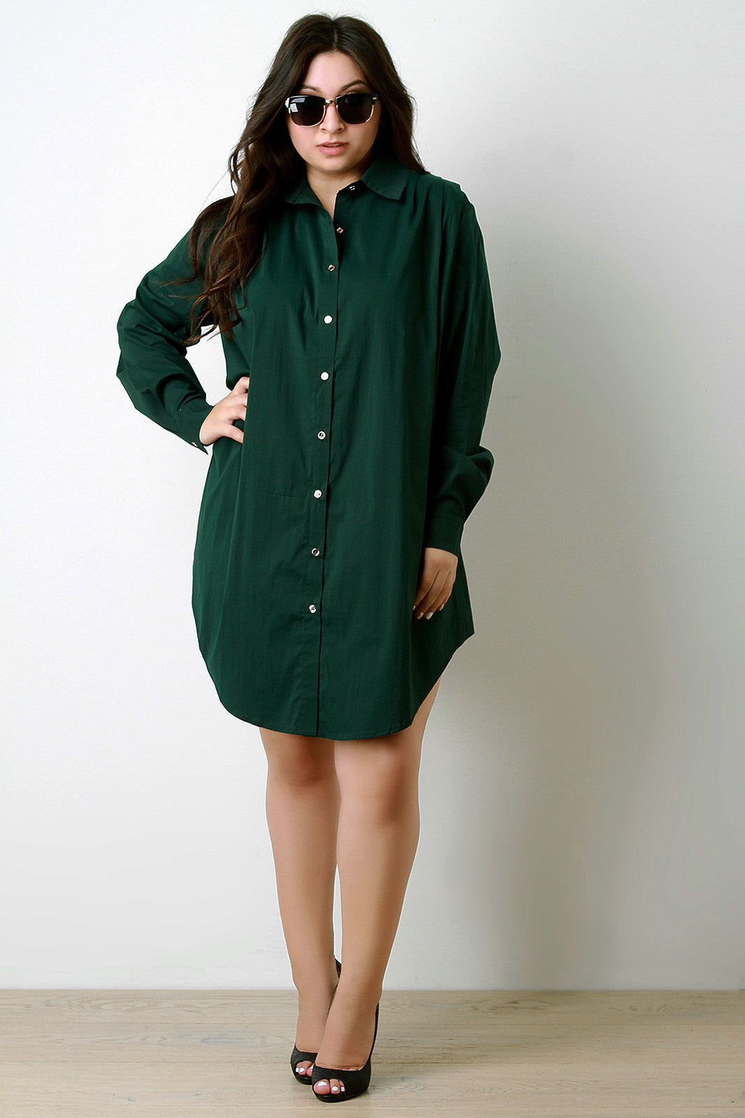 Button-Up Long Sleeve Shirt Dress