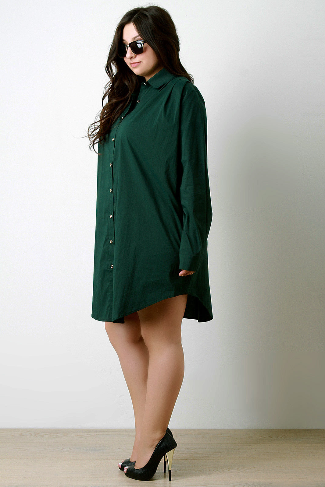 Button-Up Long Sleeve Shirt Dress