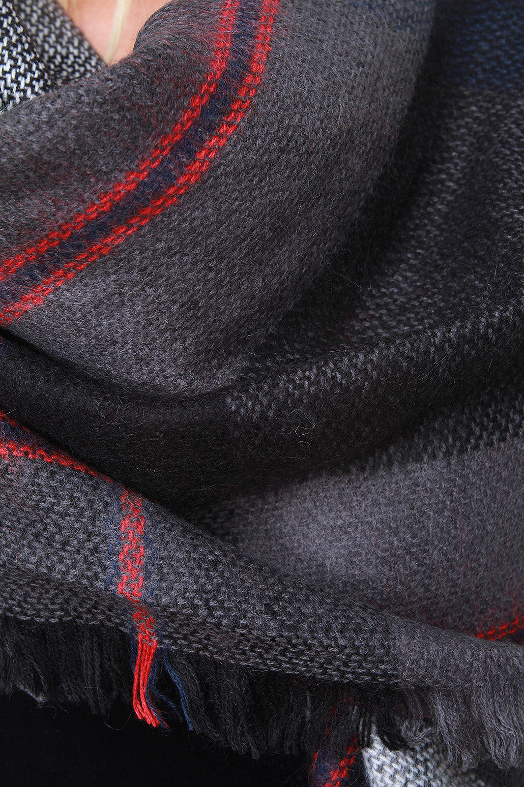 Woven Plaid Fringe Hem Blanket Scarf