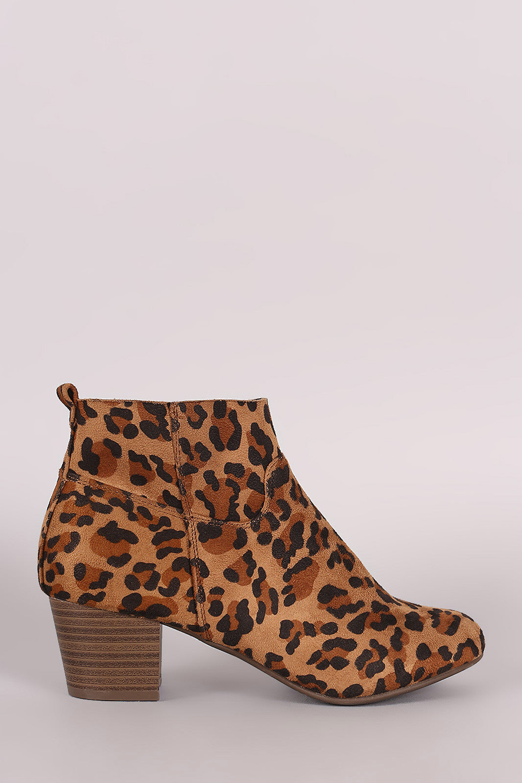 Breckelle Leopard Suede Block Heeled Booties