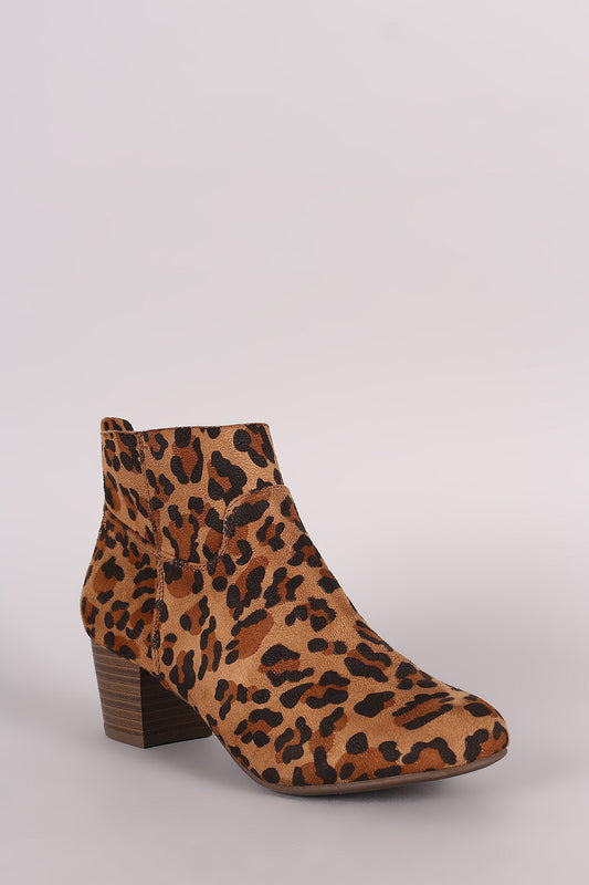 Breckelle Leopard Suede Block Heeled Booties