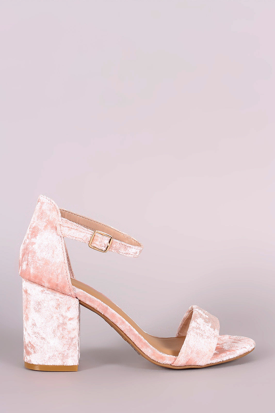 Bamboo Velvet Open Toe Ankle Strap Chunky Heel