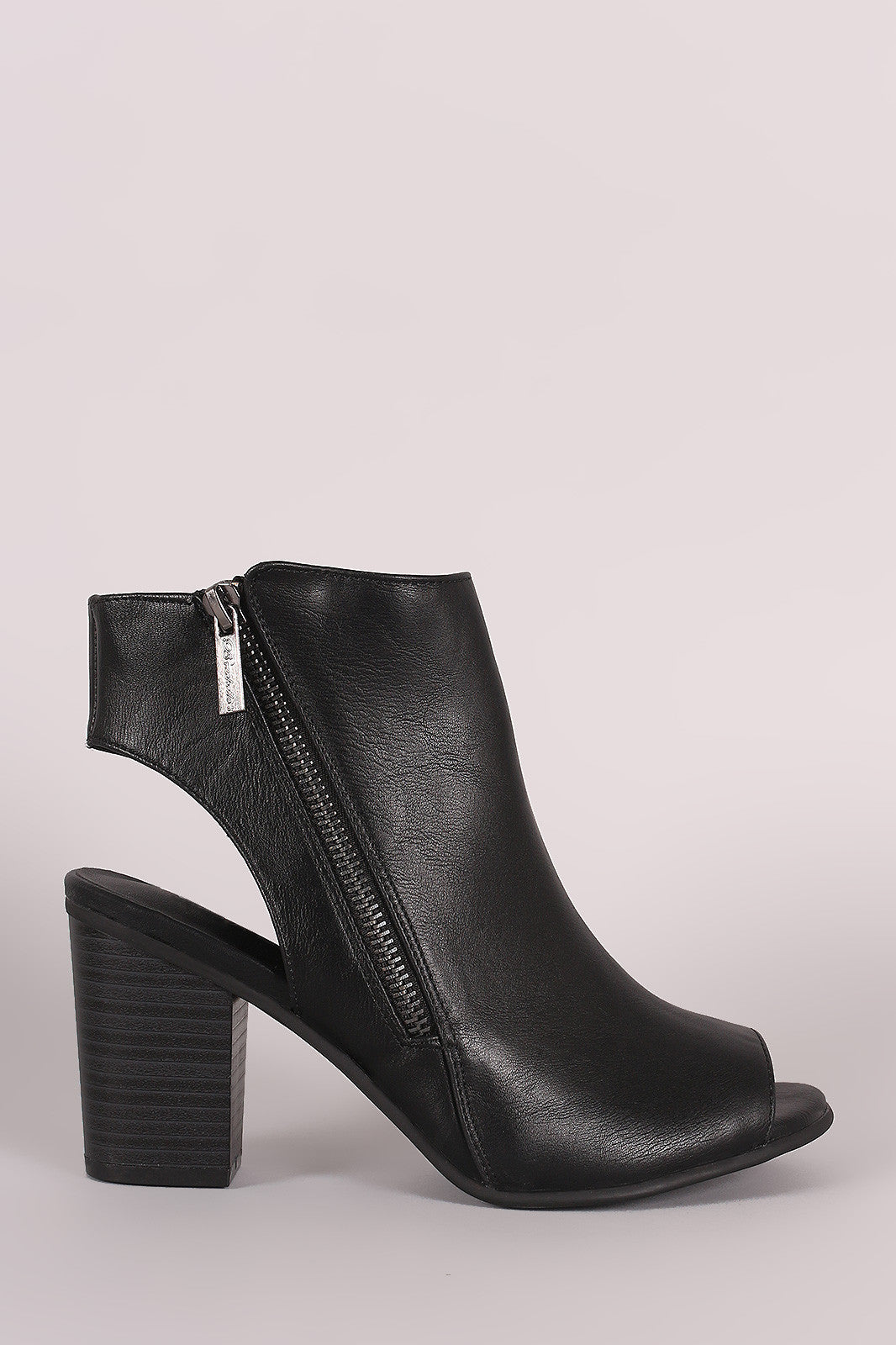 Breckelle Zip Up Peep Toe Chunky Mule Heeled Booties