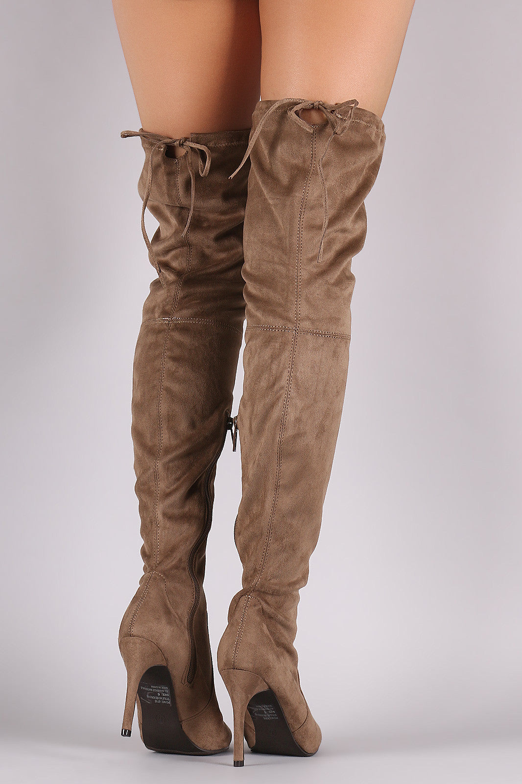 Breckelle Suede Drawstring-Tie Pointy Toe Stiletto Boots
