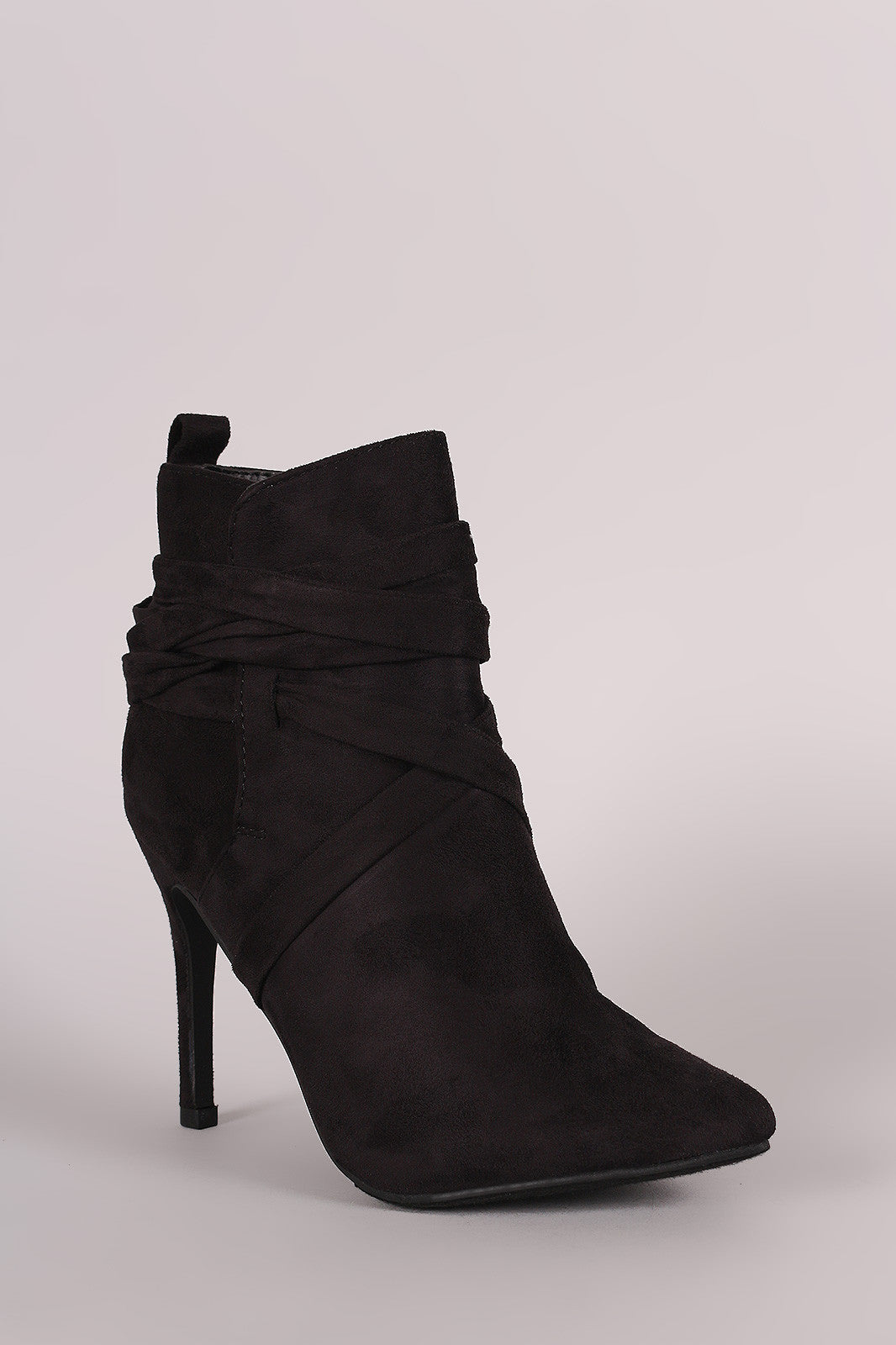 Breckelle Suede Pointy Toe Lace Up Ankle Boots